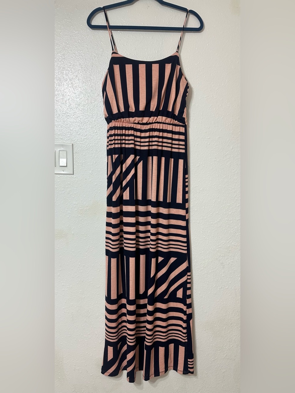Vanilla Bay Pink and navy Striped Maxi Dress
